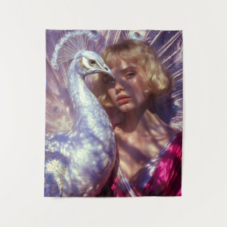 Weißer Pfau und Schönheit in rosa Eleganz タペストリー