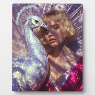 Weißer Pfau und Schönheit in rosa Eleganz フォトプラーク