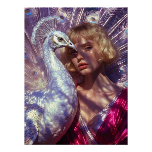 Weißer Pfau und Schönheit in rosa Eleganz ポスター (正面)