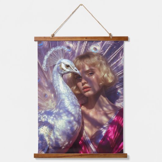 Weißer Pfau und Schönheit in rosa Eleganz 吊り下げ型タペストリー (正面)