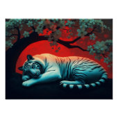 Weißer Tiger unter blühendem Baum ポスター (正面)