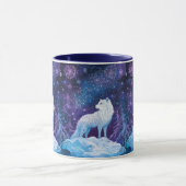 Weißer Wolf im Winter Sternenhimmel マグカップ (中央)