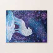 Weißer Wolf Winter unter magischem Sternenhimmel ジグソーパズル (横)