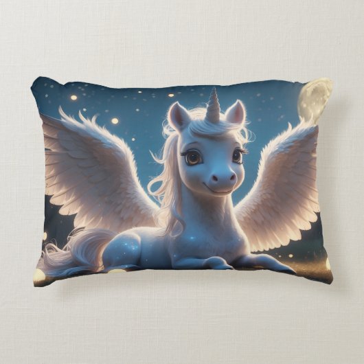 Weißes Einhorn mit Flügeln アクセントクッション (正面)