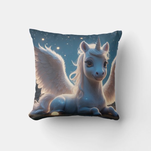 Weißes Einhorn mit Flügeln クッション (正面)