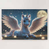 Weißes Einhorn mit Flügeln ジグソーパズル (横)