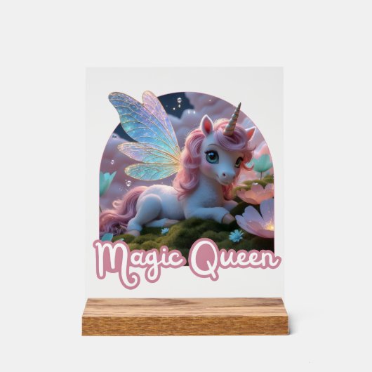 Weißes Einhorn mit Flügeln - Magic Queen アクリルサイン (正面)