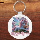 Weißes Einhorn mit Flügeln - Magic Queen キーホルダー (正面)