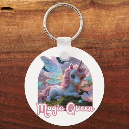 Weißes Einhorn mit Flügeln - Magic Queen キーホルダー (正面)