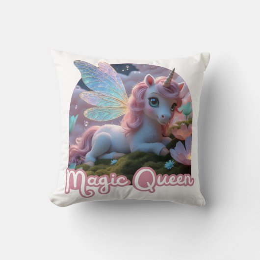 Weißes Einhorn mit Flügeln - Magic Queen クッション (正面)