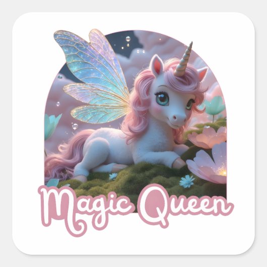Weißes Einhorn mit Flügeln - Magic Queen スクエアシール (正面)