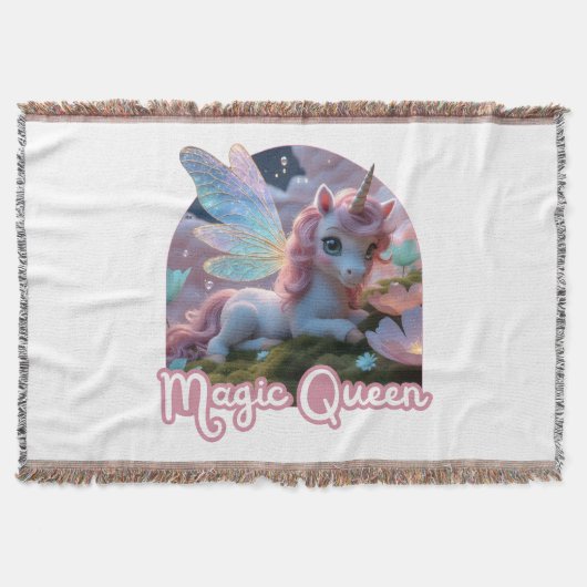 Weißes Einhorn mit Flügeln - Magic Queen スローブランケット (正面)
