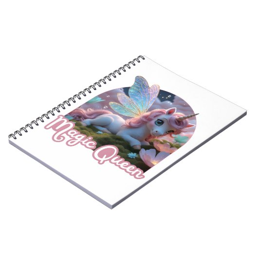 Weißes Einhorn mit Flügeln - Magic Queen ノートブック (左側)
