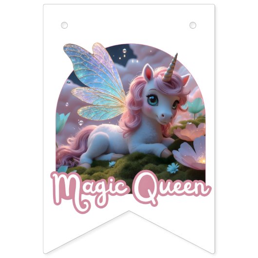 Weißes Einhorn mit Flügeln - Magic Queen バンティングフラッグ (第2の旗)
