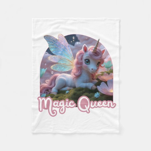 Weißes Einhorn mit Flügeln - Magic Queen フリースブランケット (正面)