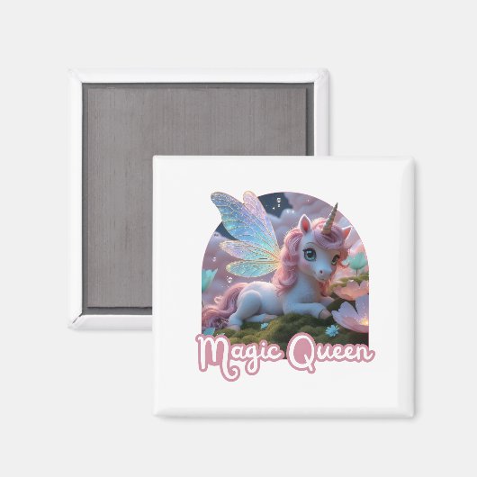 Weißes Einhorn mit Flügeln - Magic Queen マグネット (正面/裏面)