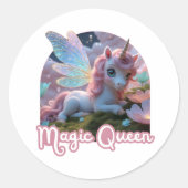 Weißes Einhorn mit Flügeln - Magic Queen ラウンドシール (正面)