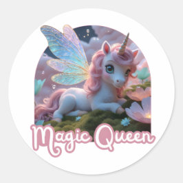 Weißes Einhorn mit Flügeln - Magic Queen ラウンドシール