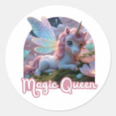 Weißes Einhorn mit Flügeln - Magic Queen ラウンドシール (正面)