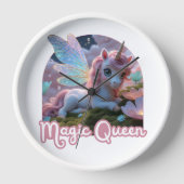 Weißes Einhorn mit Flügeln - Magic Queen 壁時計 (正面)