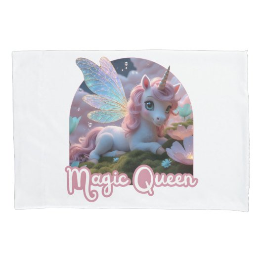 Weißes Einhorn mit Flügeln - Magic Queen 枕カバー (正面)