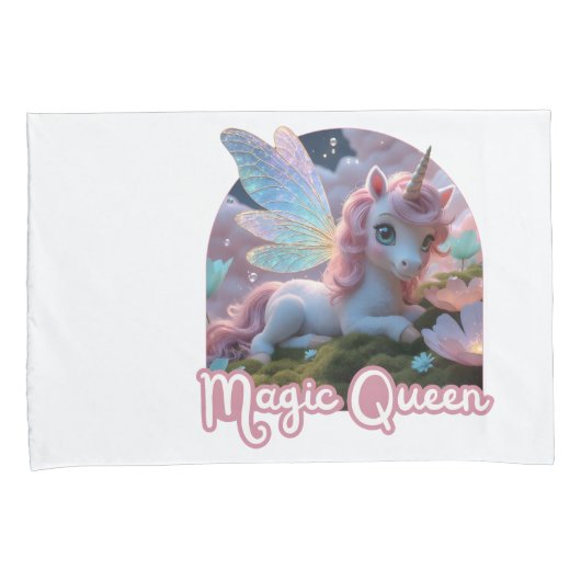 Weißes Einhorn mit Flügeln - Magic Queen 枕カバー (正面右)