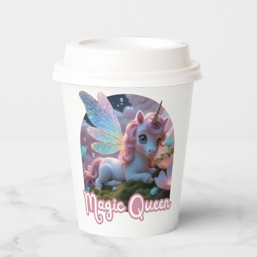 Weißes Einhorn mit Flügeln - Magic Queen 紙コップ (正面)