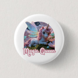Weißes Einhorn mit Flügeln - Magic Queen 缶バッジ