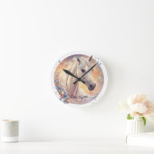 weißes Pferd, wasserfarben pastell ラウンド壁時計 (ホーム)