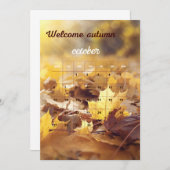 Welcom秋のカレンダーと黄色と茶色のLea 招待状 (正面/裏面)