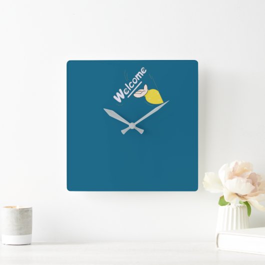 Welcome スクエア壁時計 (ホーム)