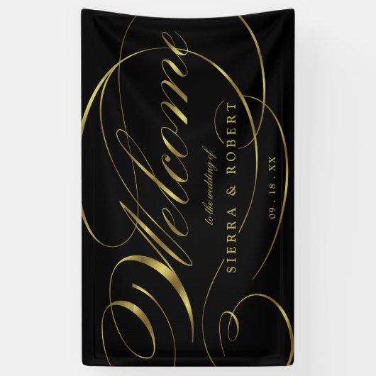 Welcome 結婚 エレガント Foil フェイク Data Script 横断幕 (縦)