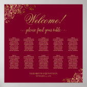 Welcome! 10 Table Gold on Burgundy Seating Chart ポスター (正面)