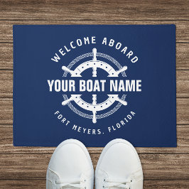 Welcome Aboard 航海の Boat Name Navy Blue ドアマット