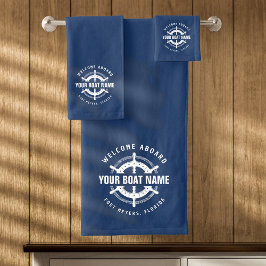 Welcome Aboard 航海の Boat Name Navy Blue バスタオルセット