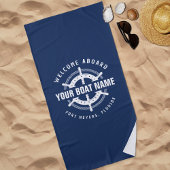 Welcome Aboard 航海の Boat Name Navy Blue ビーチタオル