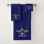 Welcome Aboard 航海の Navy Blue & Boat Name バスタオルセット (インサイチュ)