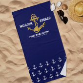 Welcome Aboard 航海の Navy Blue & Boat Name ビーチタオル