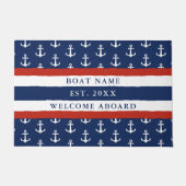 Welcome Aboard Boat Name 航海の Navy Blue ドアマット (正面)