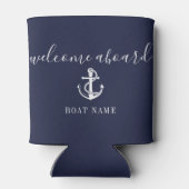 Welcome Aboard Boat Name Navy Blue 缶クーラー (裏面)
