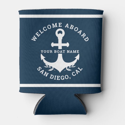 Welcome Aboard Nautica Blue 缶クーラー (正面)