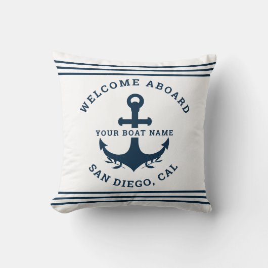Welcome Aboard Nautica White クッション (正面)