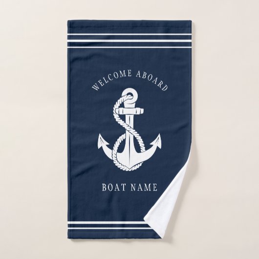 Welcome Aboard Nautical Anchor Boat Name ハンドタオル (ハンドタオル)