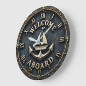 Welcome Aboard Nautical Anchor Sailboat Coastal ラージ壁時計 (傾斜)