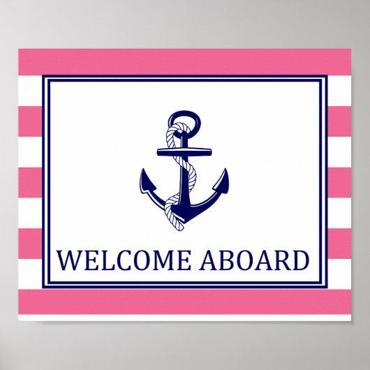 Welcome Aboard - Sign - Pink Navy 航海の ポスター (正面)
