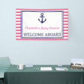 Welcome Aboard - Sign - Pink Navy Nautical 横断幕 (トレードショー)