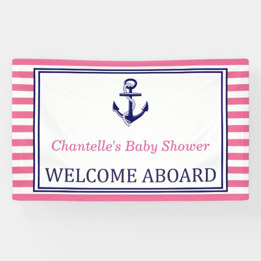 Welcome Aboard - Sign - Pink Navy Nautical 横断幕 (横)