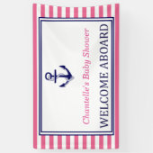 Welcome Aboard - Sign - Pink Navy Nautical 横断幕 (縦)