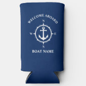 Welcome Aboard Your Name or Boat Compassいかり スリム缶クーラー (正面)