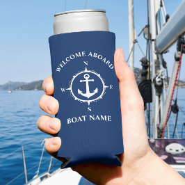 Welcome Aboard Your Name or Boat Compassいかり スリム缶クーラー
